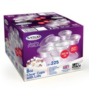 Satco 8oz Round Microwave Plastic Clear Cups With Lids-1x225