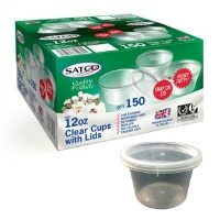 Satco 12oz Microwave Plastic Clear Cups With Lids-1x150